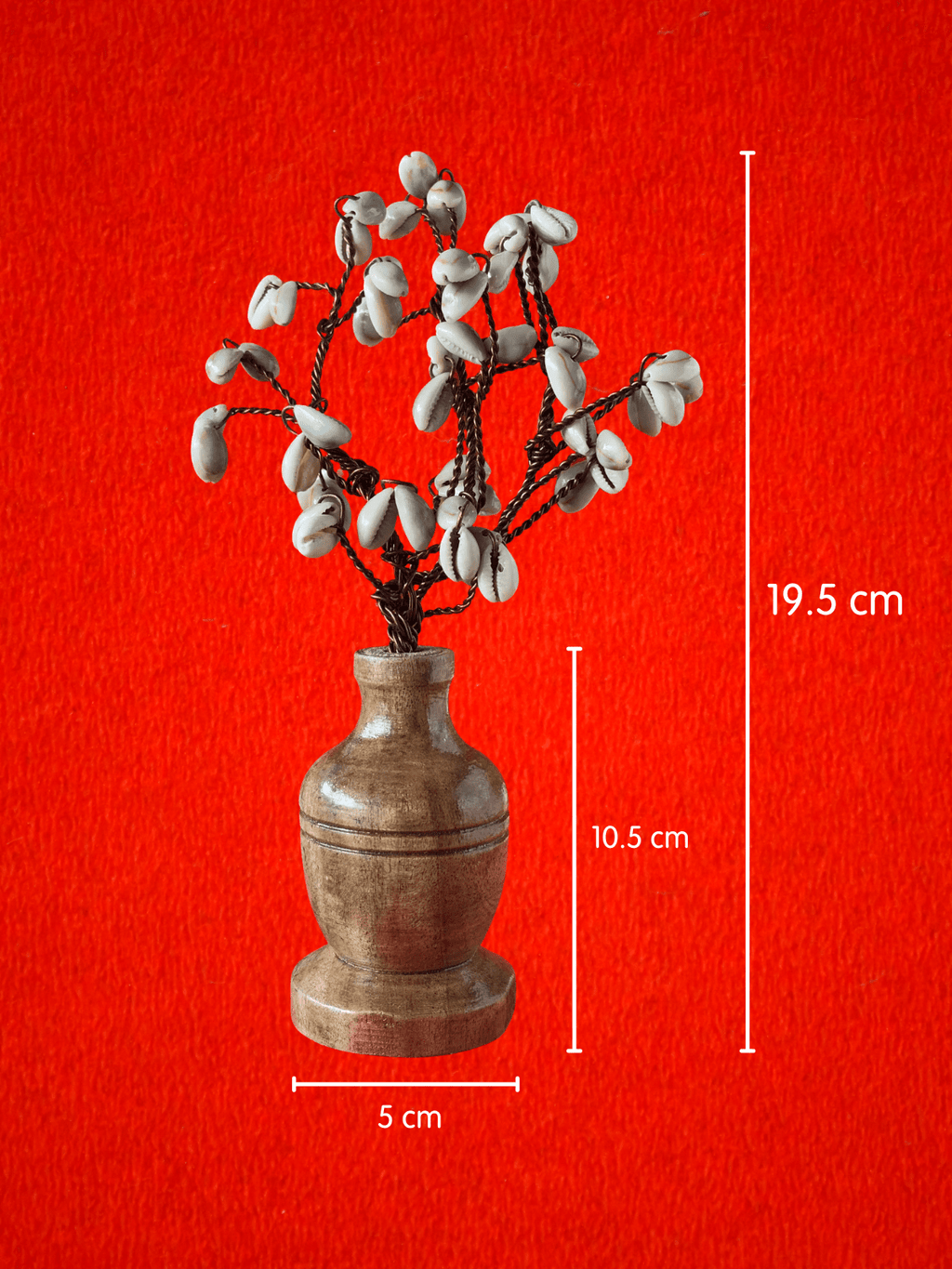 White Cowrie Shell Tree on Wooden Base