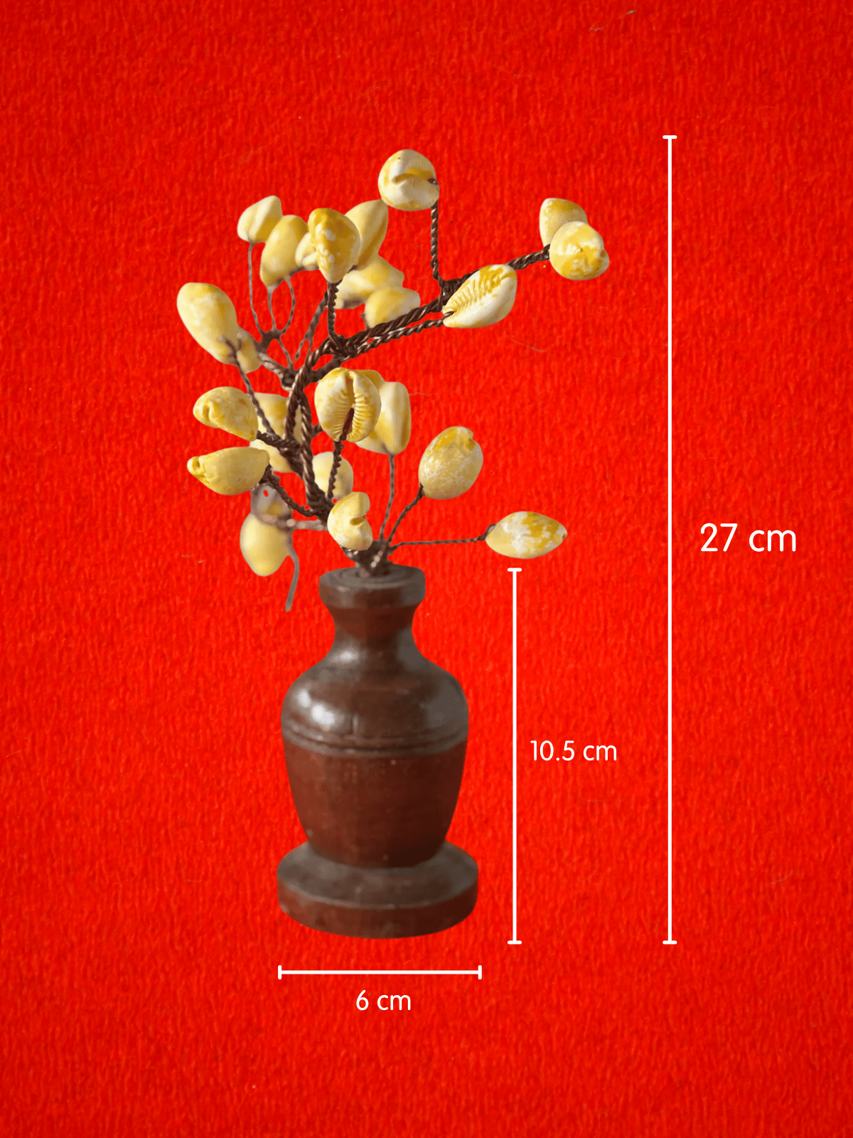 Yellow Cowrie Shell Tree on Wooden Base