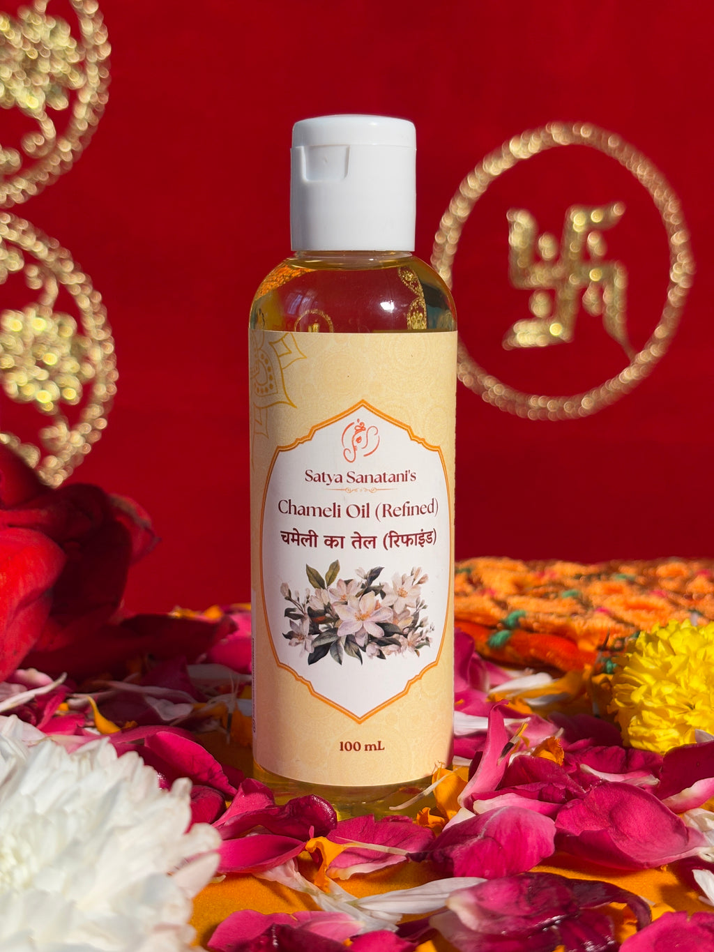 100ml Chameli Oil bottle for Hanuman Ji puja, front view