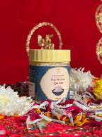 Satya Sanatani Puja Bhasma 100gm jar with sacred ash and puja flowers
