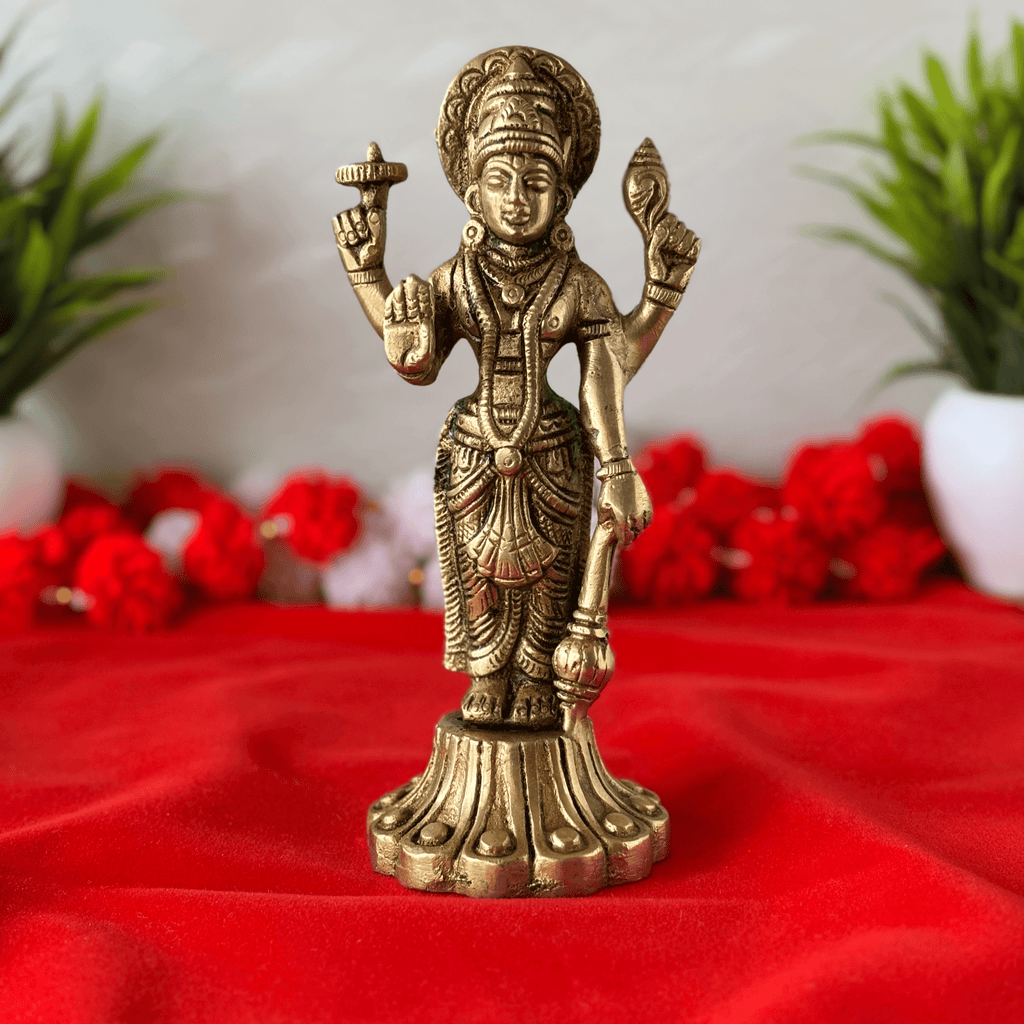 Shri Hari Vishnu Brass Idol - 6 inch | 525 gm