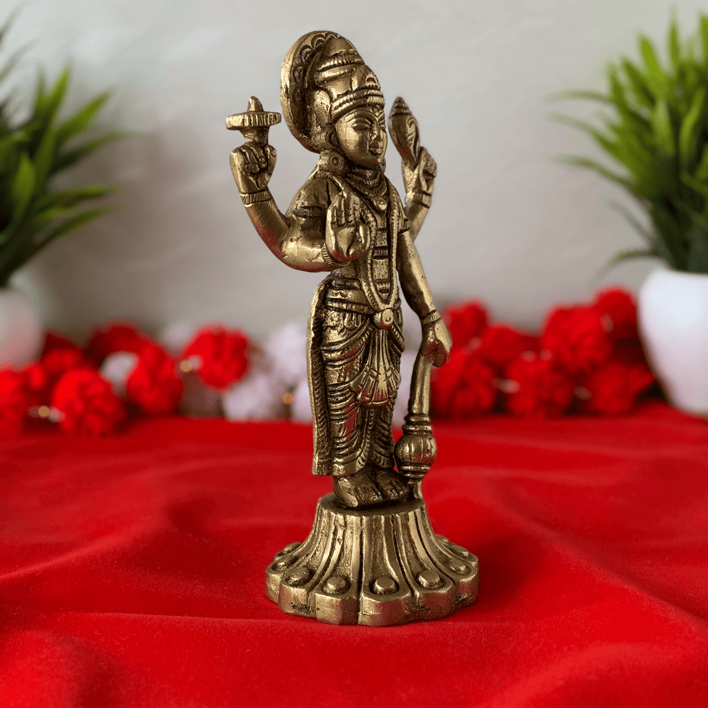 Shri Hari Vishnu Brass Idol - 6 inch | 525 gm