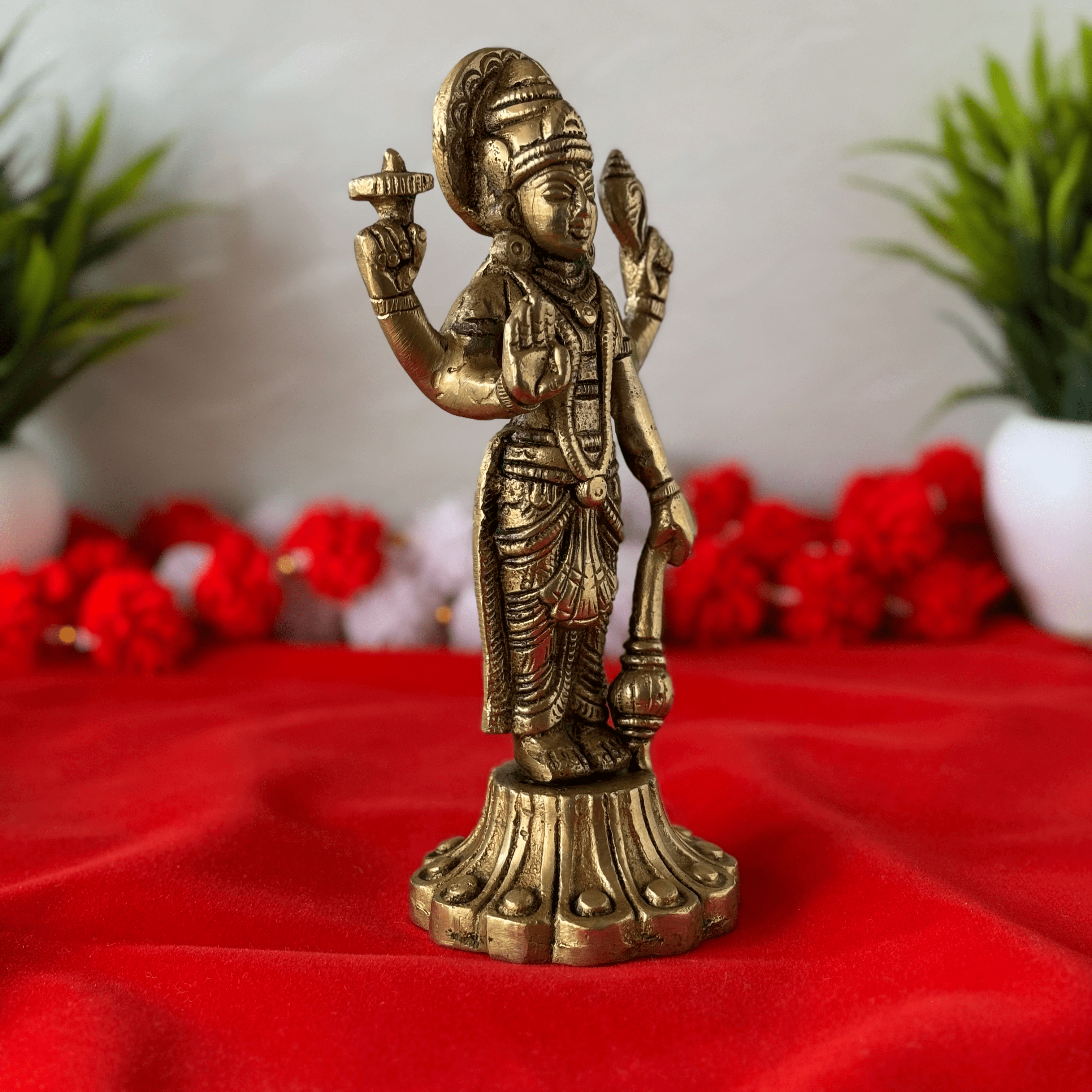 Shri Hari Vishnu Brass Idol - 6 inch | 525 gm