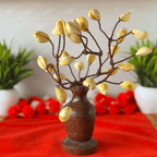 Yellow Cowrie Shell Tree on Wooden Base