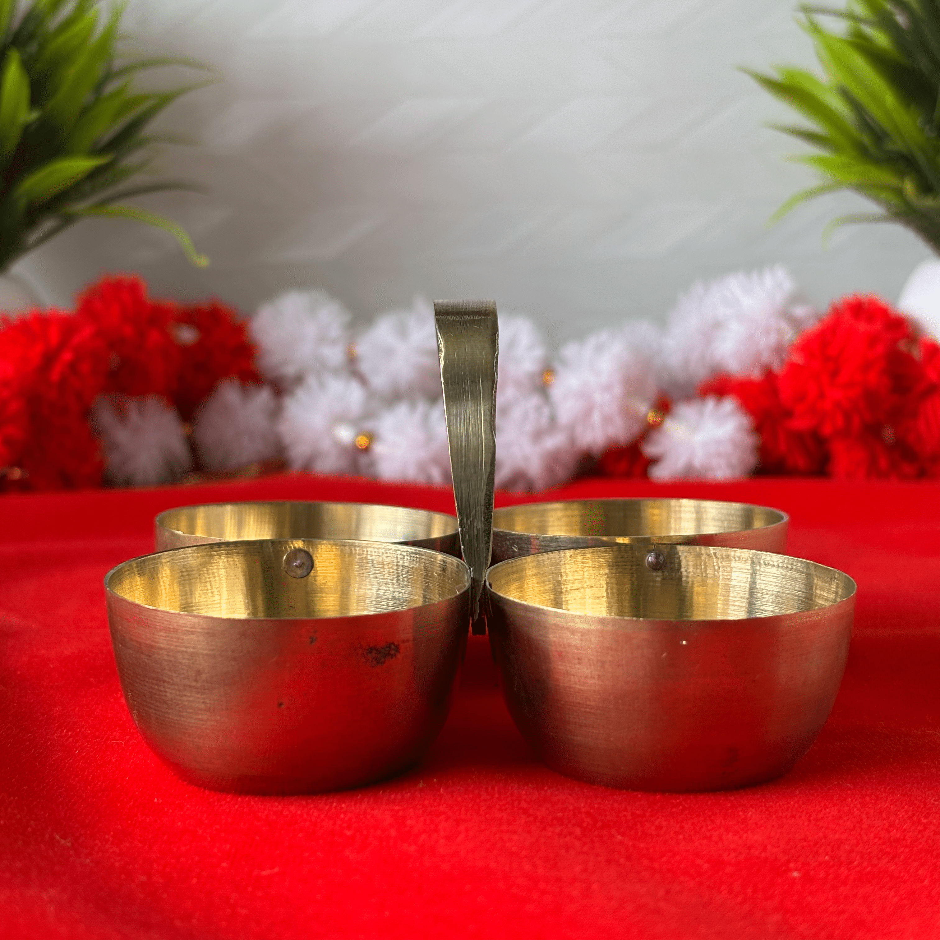 Pure Brass Tika Katori – 4 Section Tilak Bowl Set