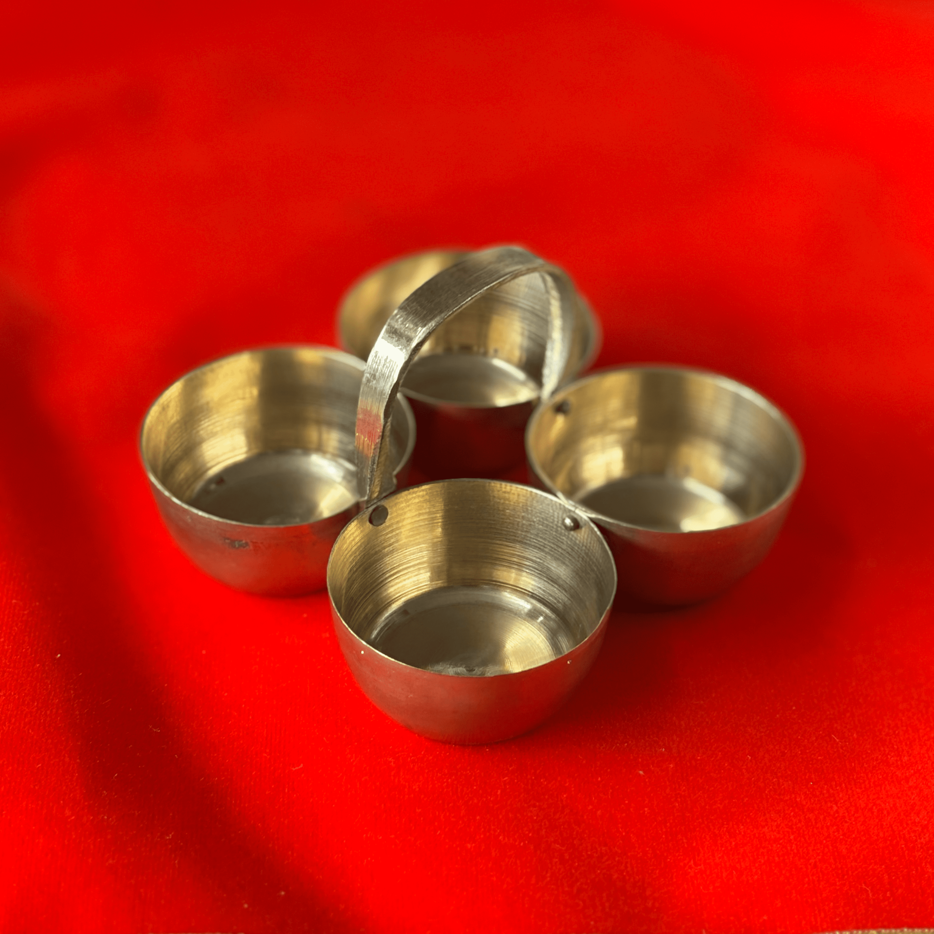 Pure Brass Tika Katori – 4 Section Tilak Bowl Set