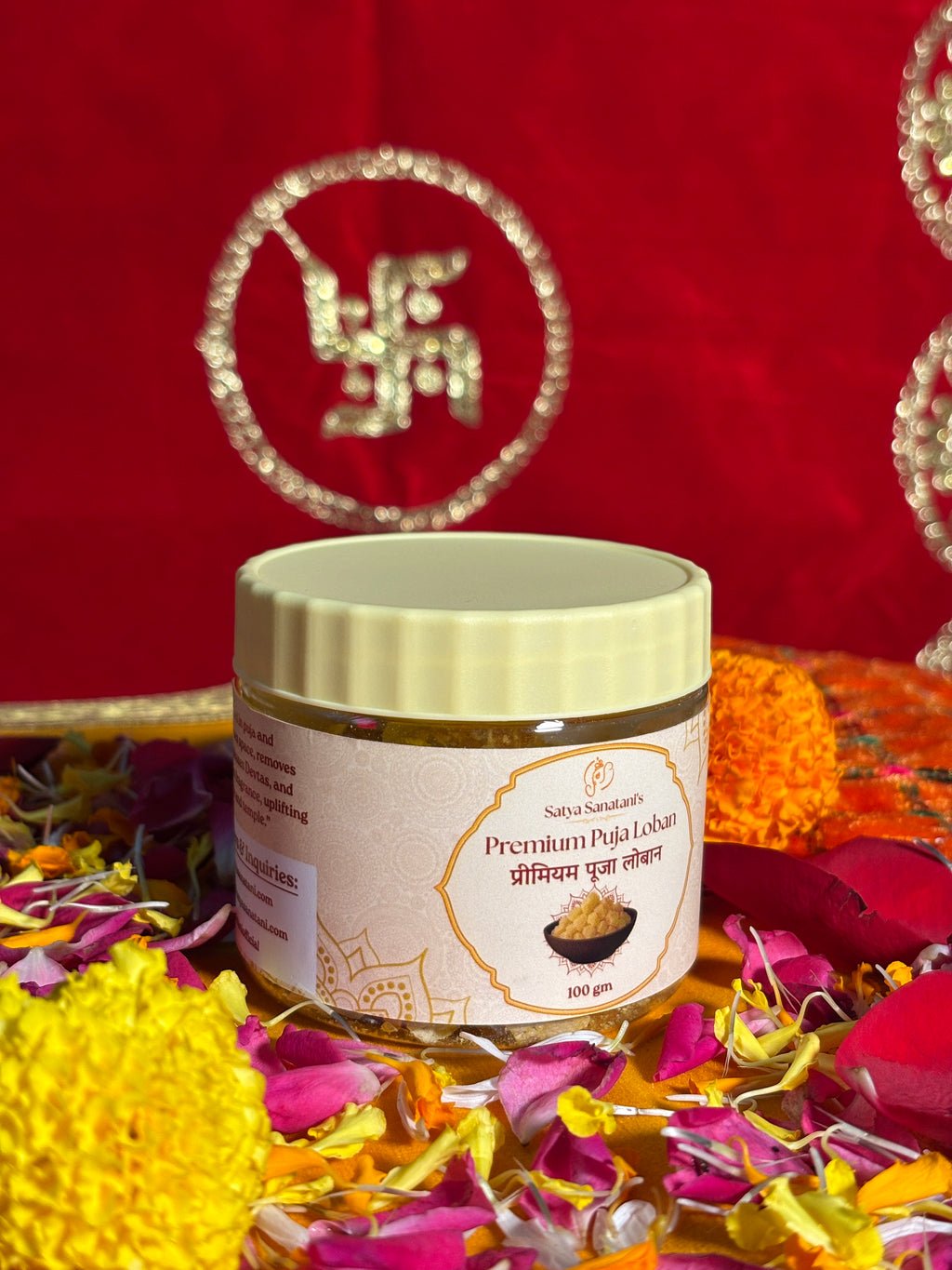 Satya Sanatani Puja Loban 100gm jar with natural resin and puja flowers