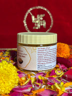 Open jar of pure Loban resin placed with marigold and rose petals