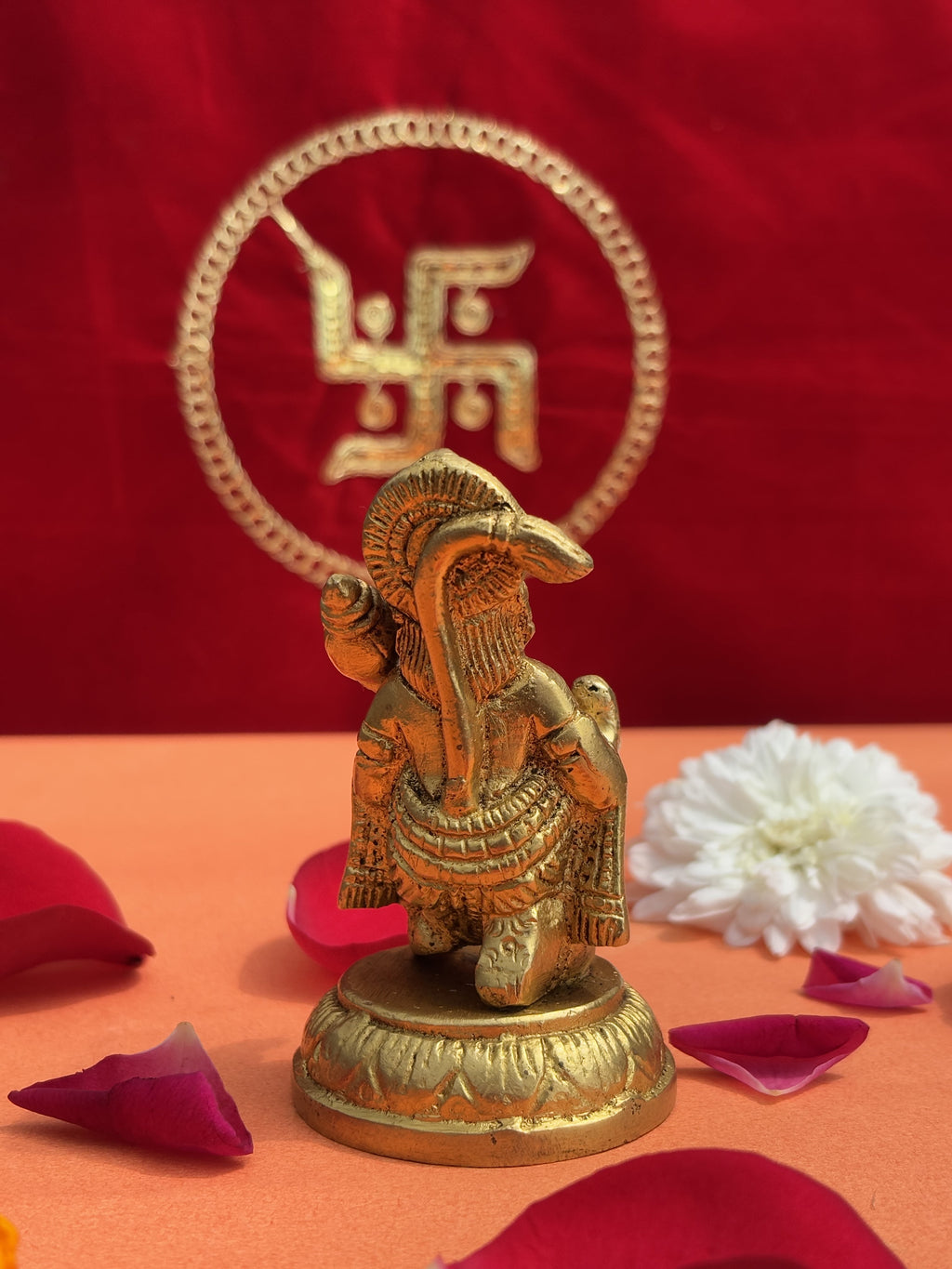 Sankat Mochan Hanuman Ji Brass Statue 6 Inch kneeling pose back view