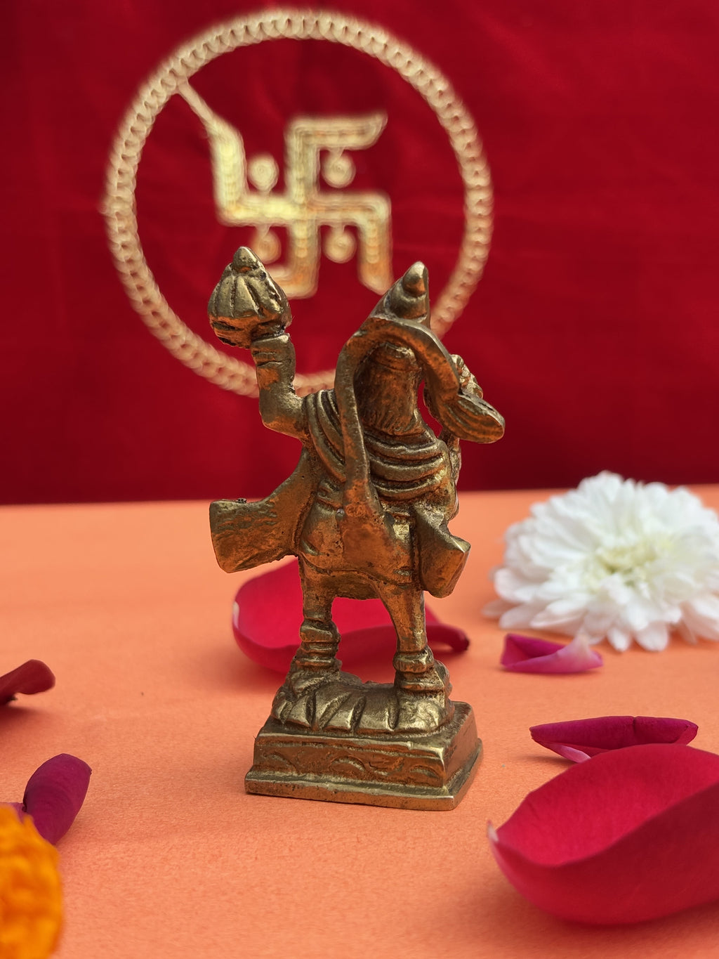 Decorative setup of brass Sanjeevani Hanuman Ji idol back side