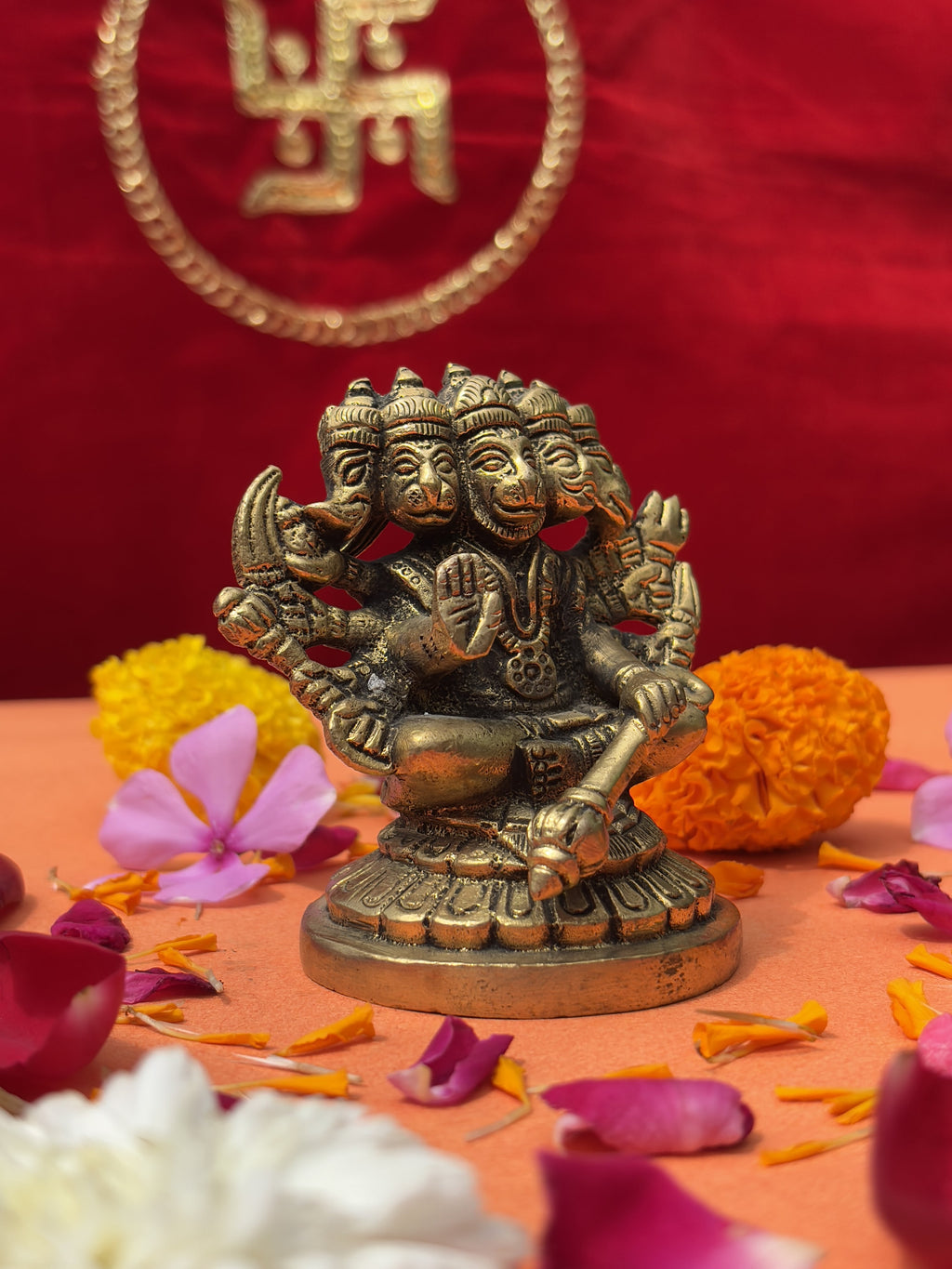 Panchmukhi Hanuman Sitting Brass Murti - 3 inch | 370 gm