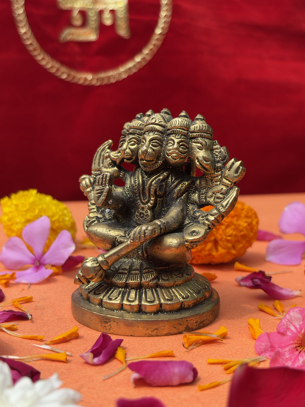 Panchmukhi Hanuman Sitting Brass Murti - 3 inch | 370 gm