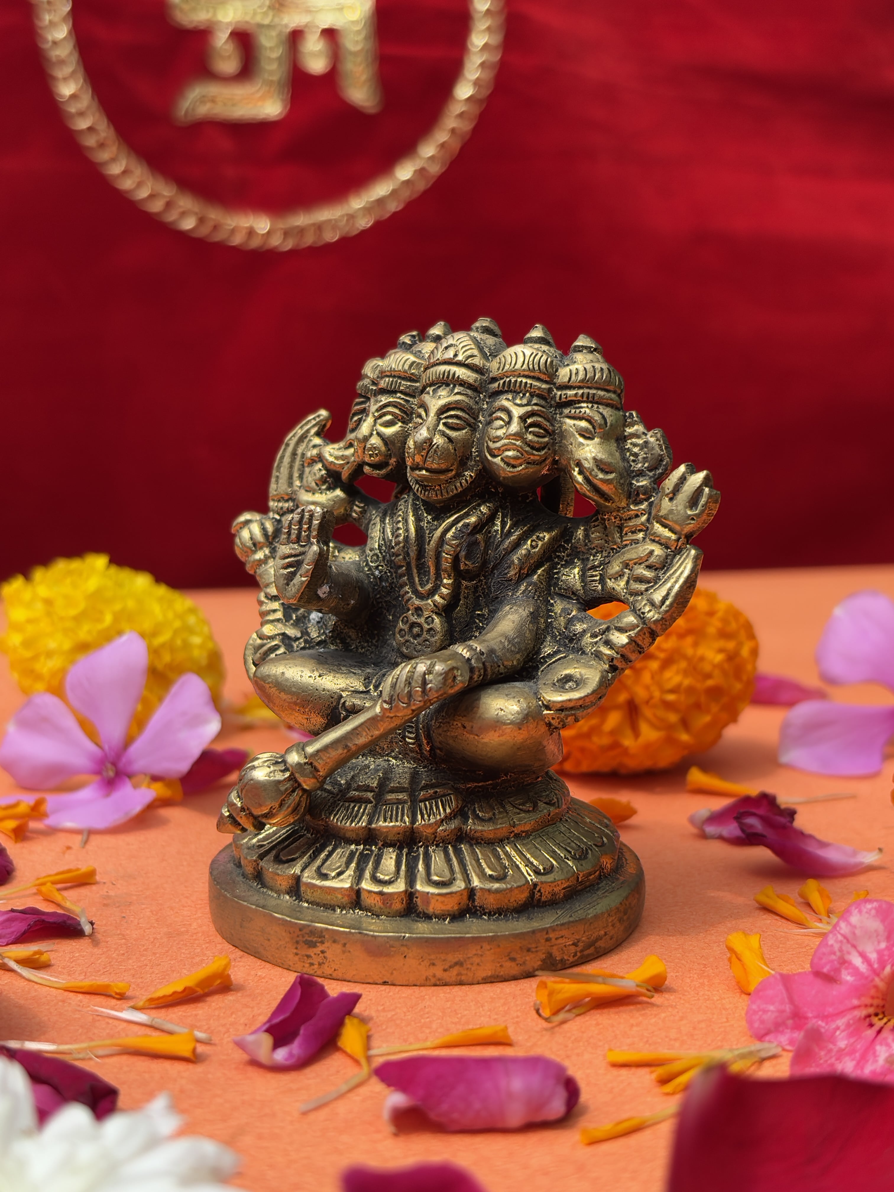Panchmukhi Hanuman Sitting Brass Murti - 3 inch | 370 gm