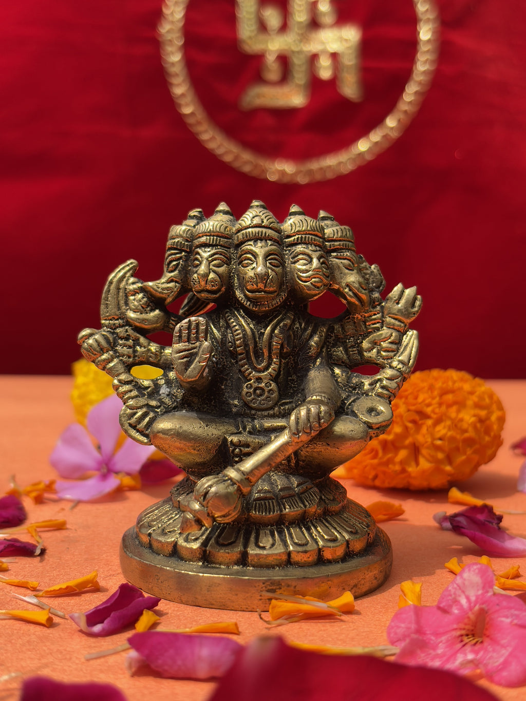 Panchmukhi Hanuman Sitting Brass Murti - 3 inch | 370 gm