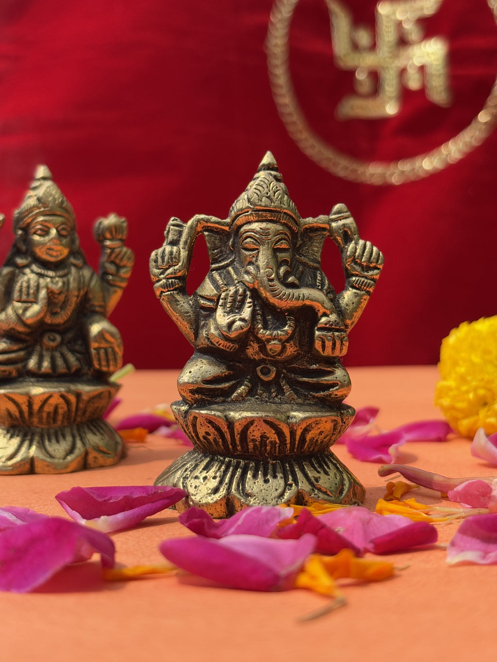 Lakshmi Ganesh Brass Murti - 2.75 inch | 450 gm