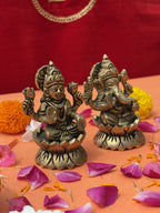 Lakshmi Ganesh Lotus Brass Murti Set - 3.14 inch | 600 gm
