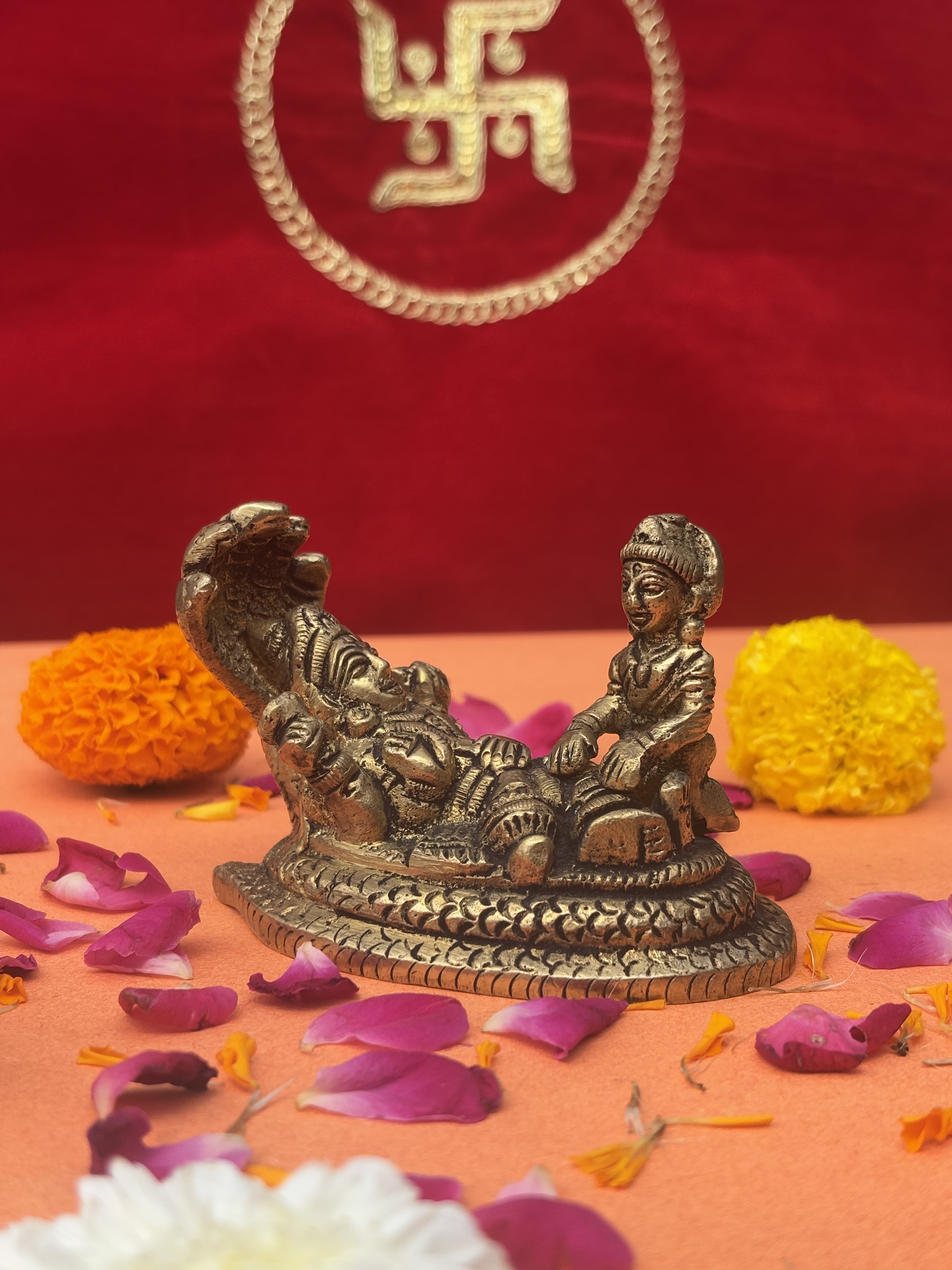 Vishnu Lakshmi Brass Murti on Sheshnag - 2.5 inch | 320 gm