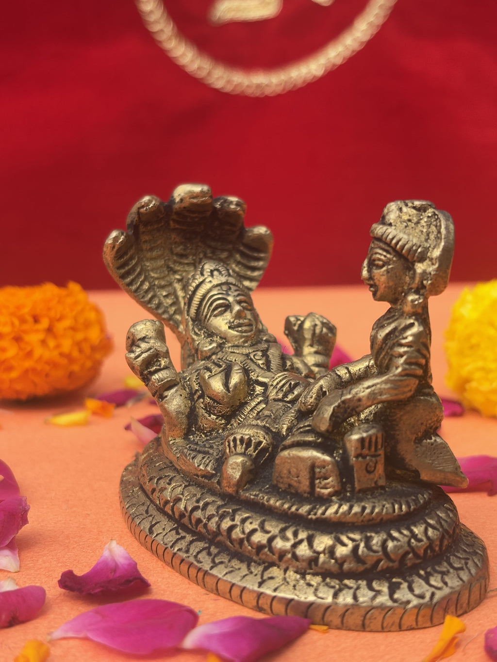 Vishnu Lakshmi Brass Murti on Sheshnag - 2.5 inch | 320 gm