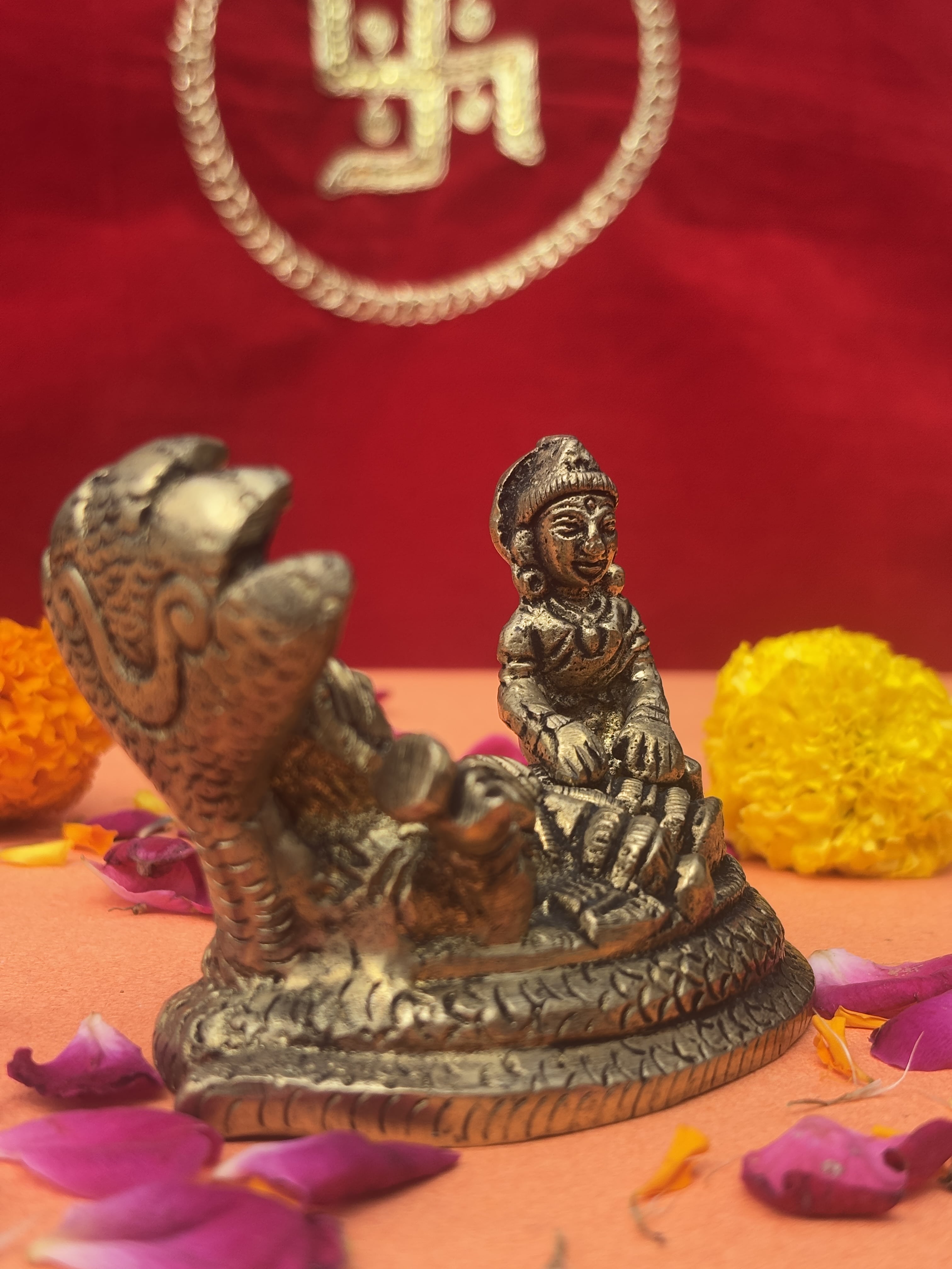 Vishnu Lakshmi Brass Murti on Sheshnag - 2.5 inch | 320 gm