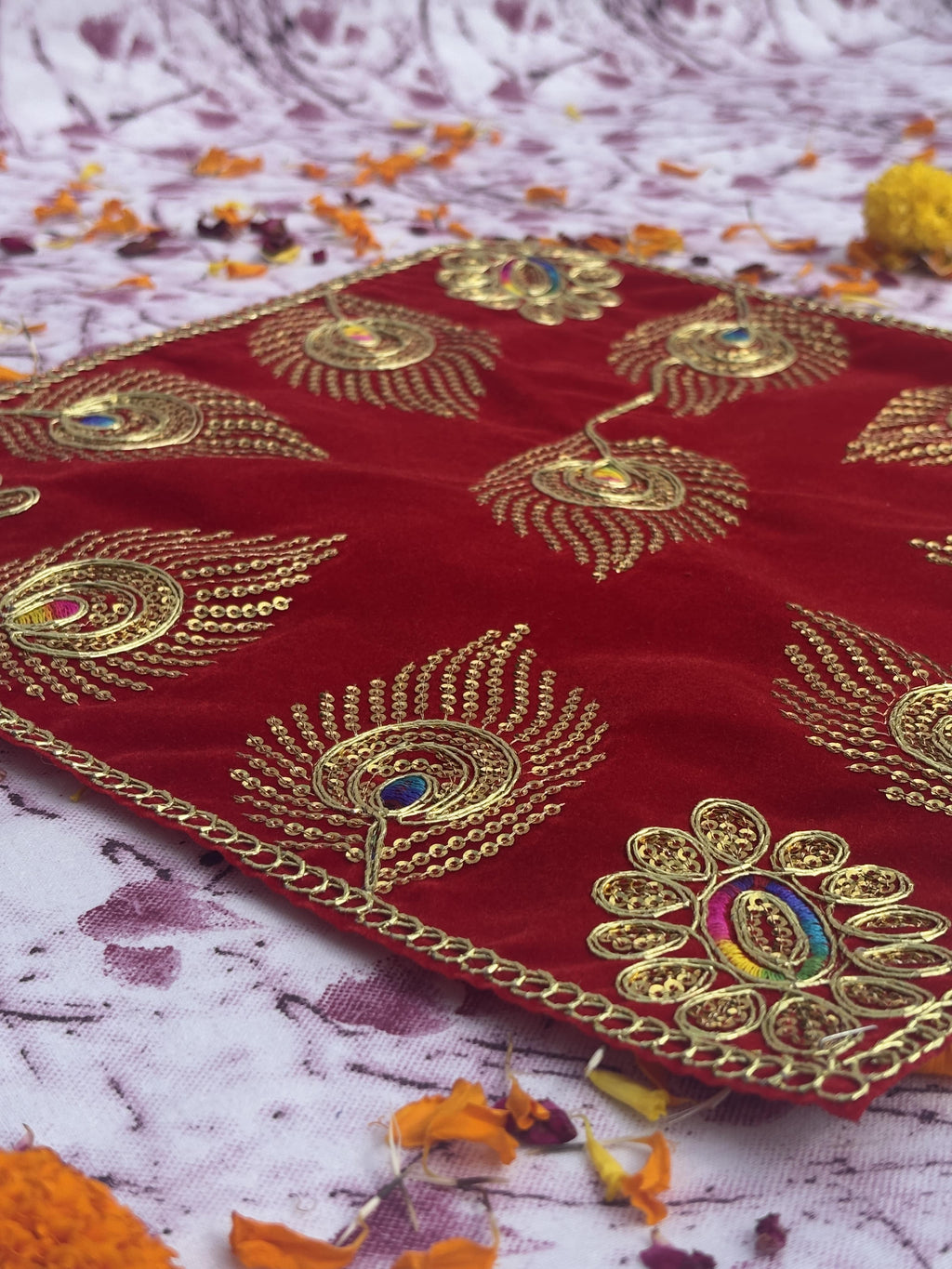 Velvet Red Peacock Aasan