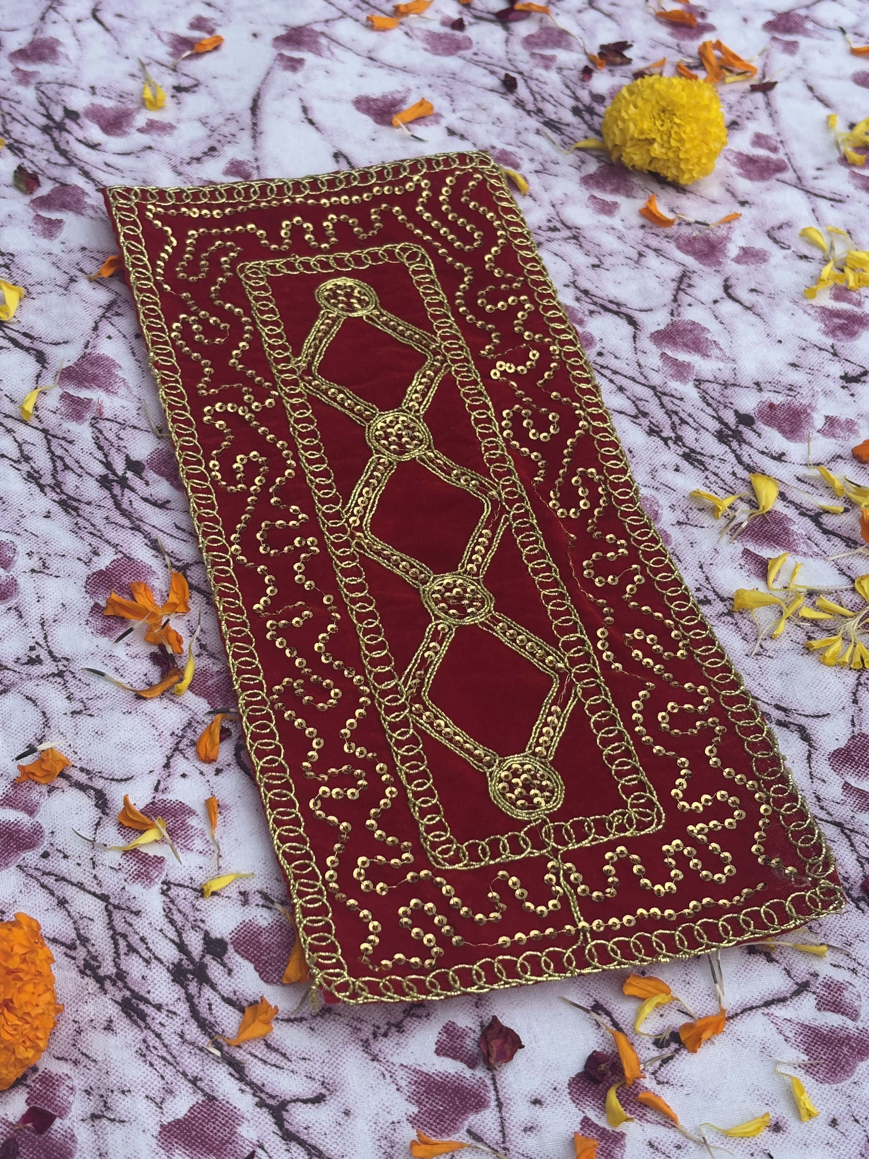 Velvet Red Geometric Embroidered Aasan