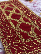 Velvet Red Geometric Embroidered Aasan