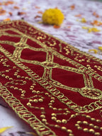 Velvet Red Geometric Embroidered Aasan