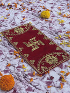 Velvet Red Swastik Embroidered Aasan