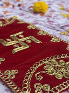 Velvet Red Swastik Embroidered Aasan
