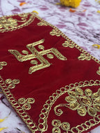 Velvet Red Swastik Embroidered Aasan