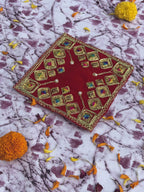 Velvet Red Square Embroidered Aasan