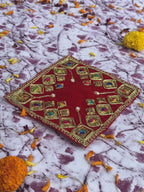 Velvet Red Square Embroidered Aasan