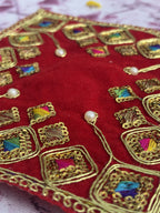Velvet Red Square Embroidered Aasan