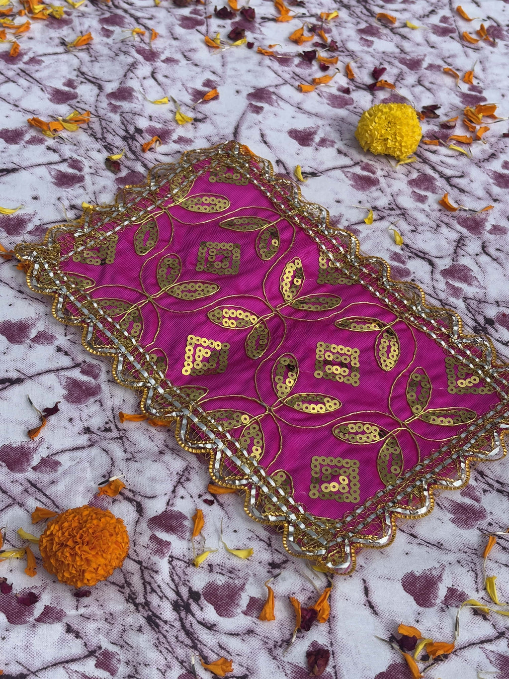Pink Rectangular Embroidered Aasan