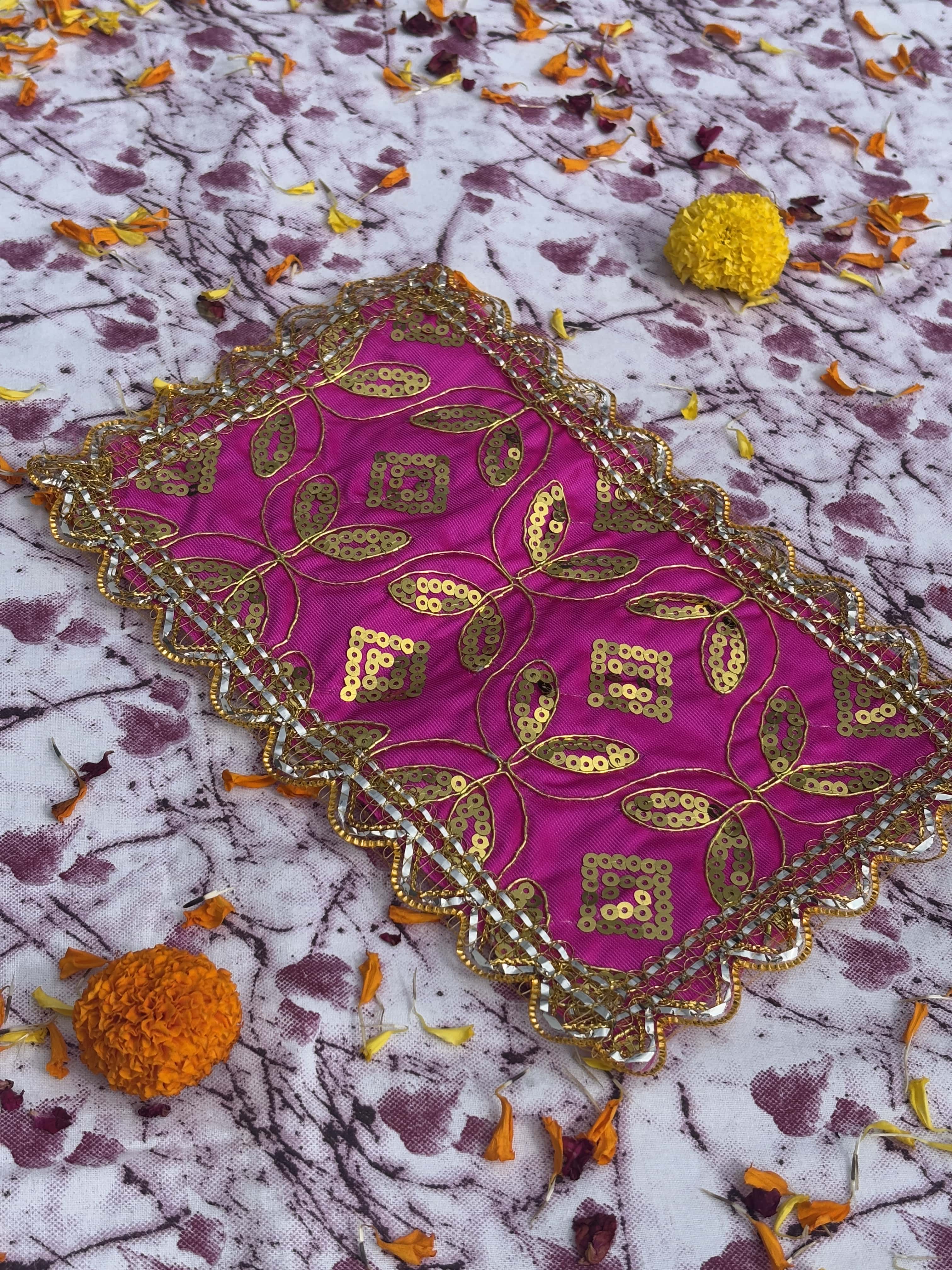 Pink Rectangular Embroidered Aasan