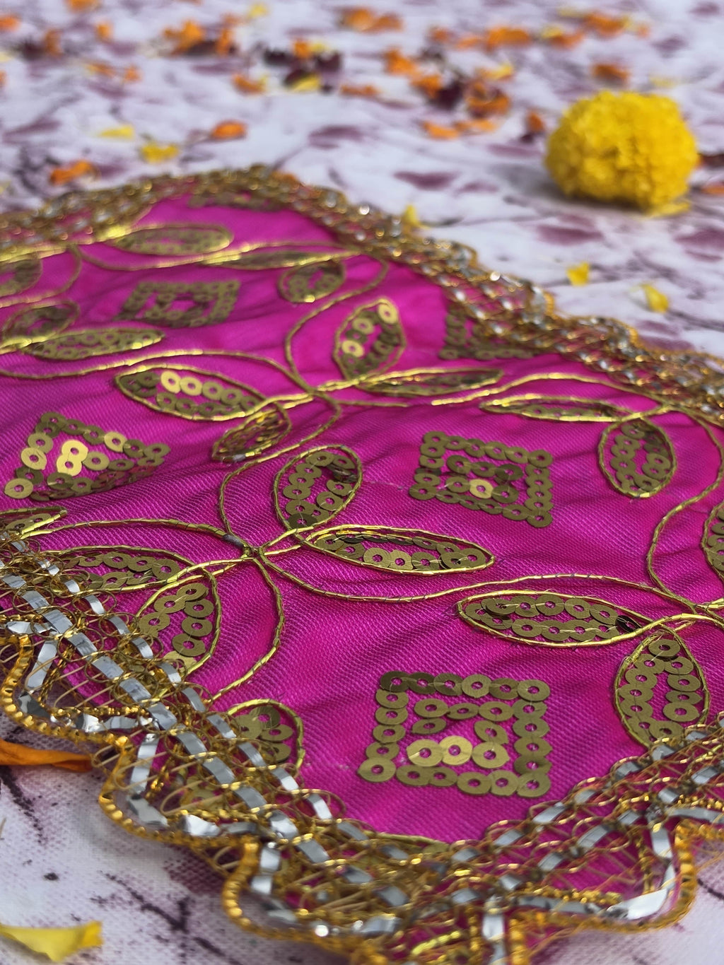 Pink Rectangular Embroidered Aasan