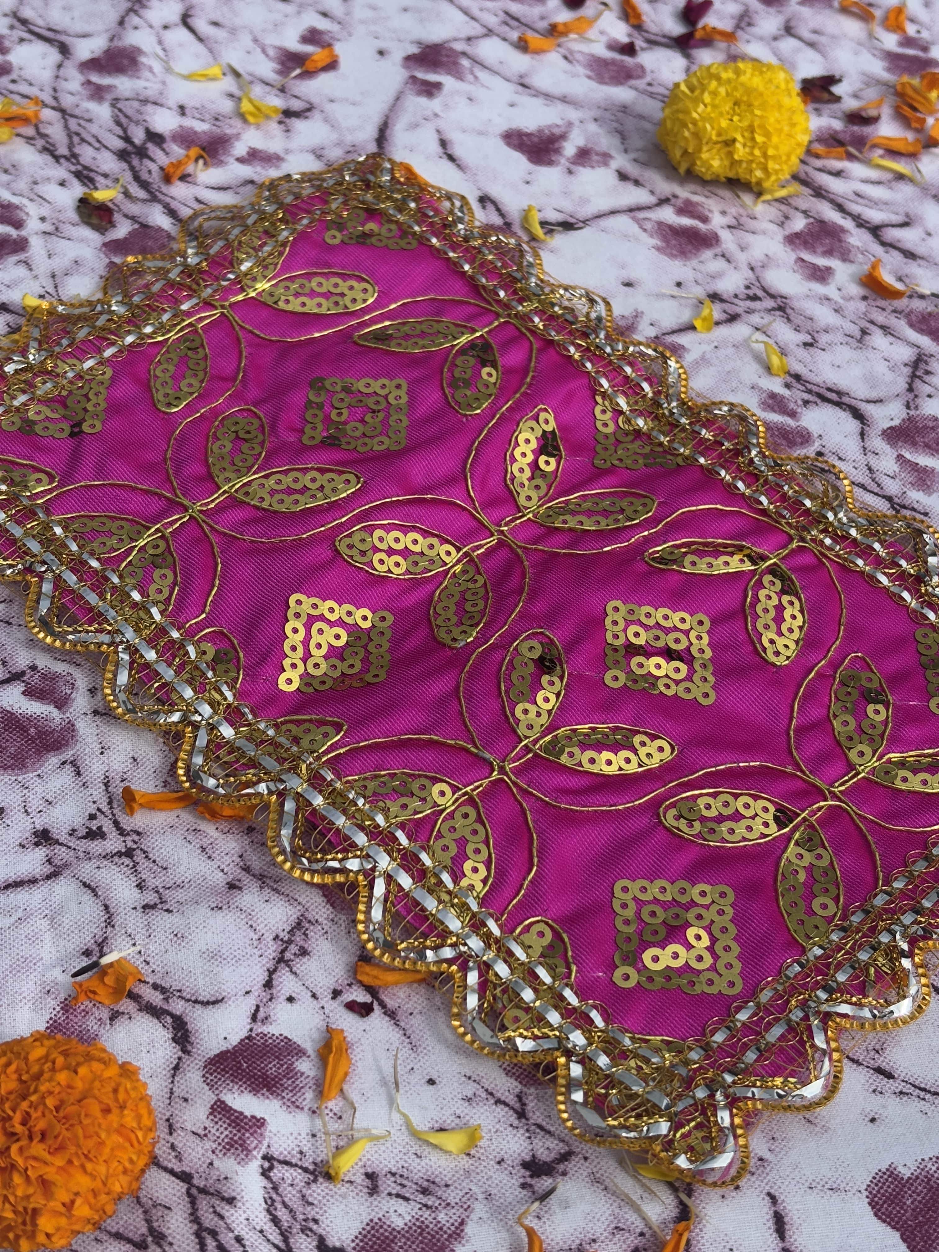 Pink Rectangular Embroidered Aasan