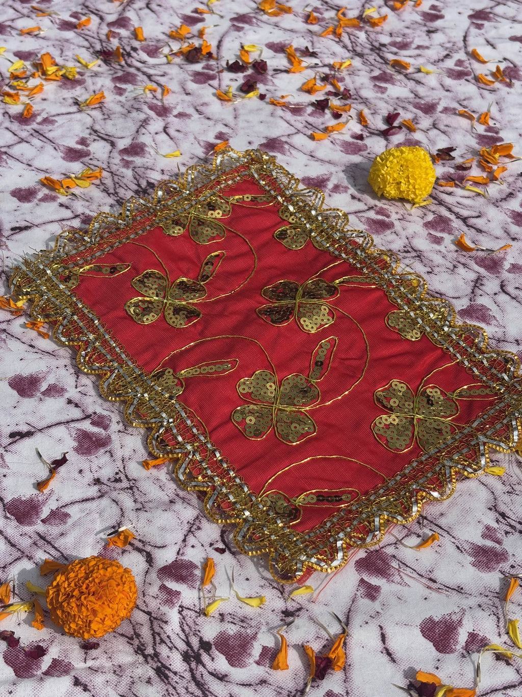 Orange Rectangular Embroidered Aasan