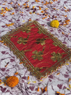 Orange Rectangular Embroidered Aasan