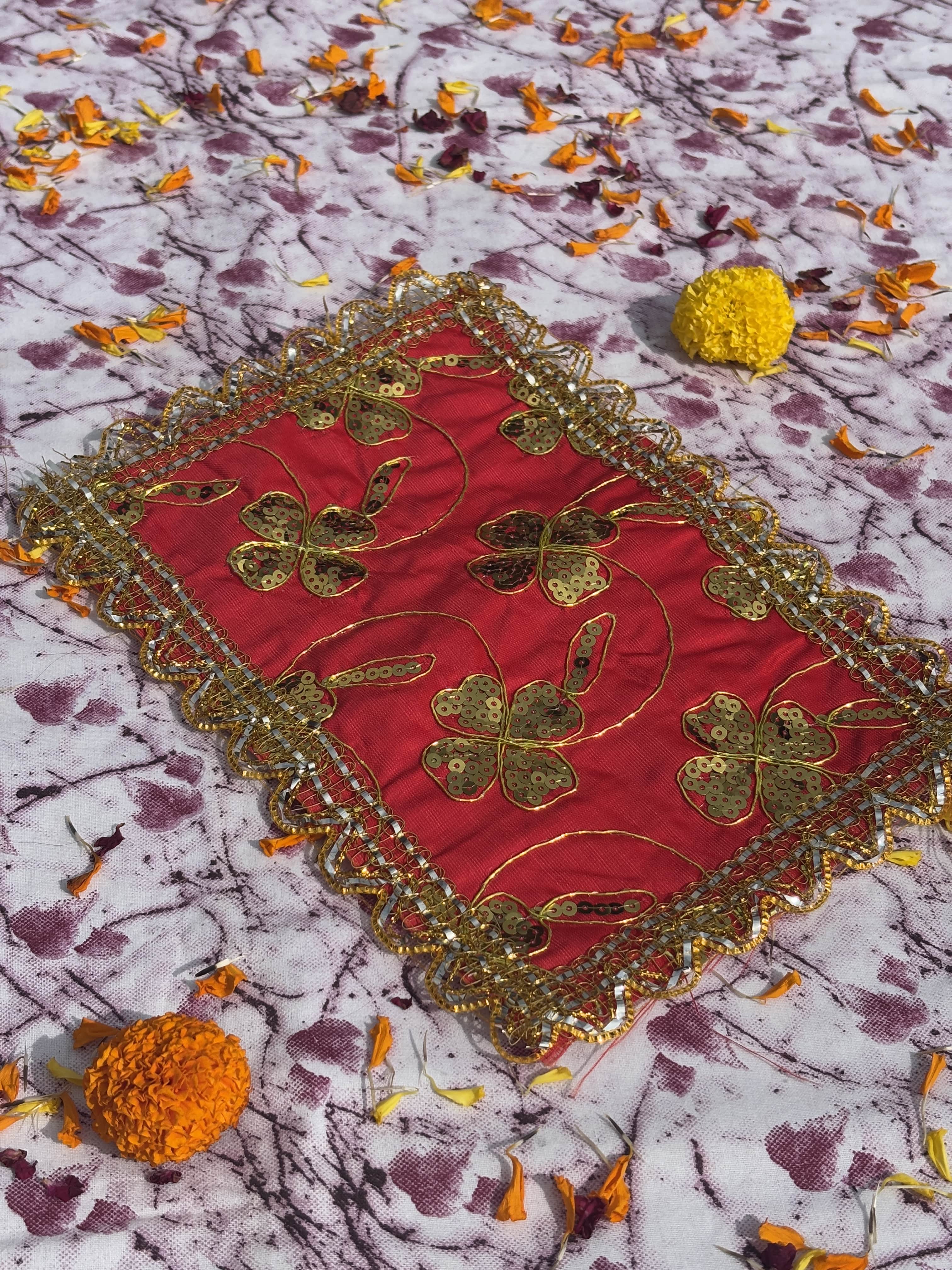 Orange Rectangular Embroidered Aasan