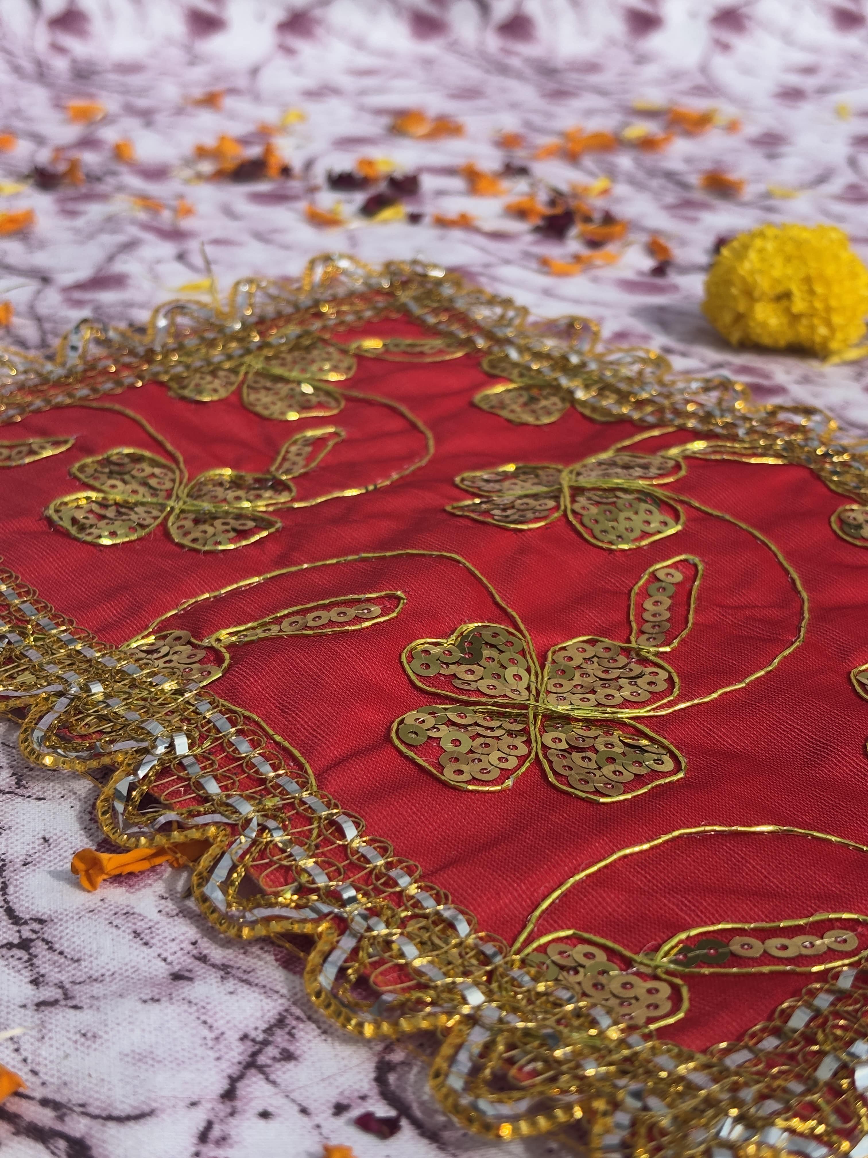 Orange Rectangular Embroidered Aasan