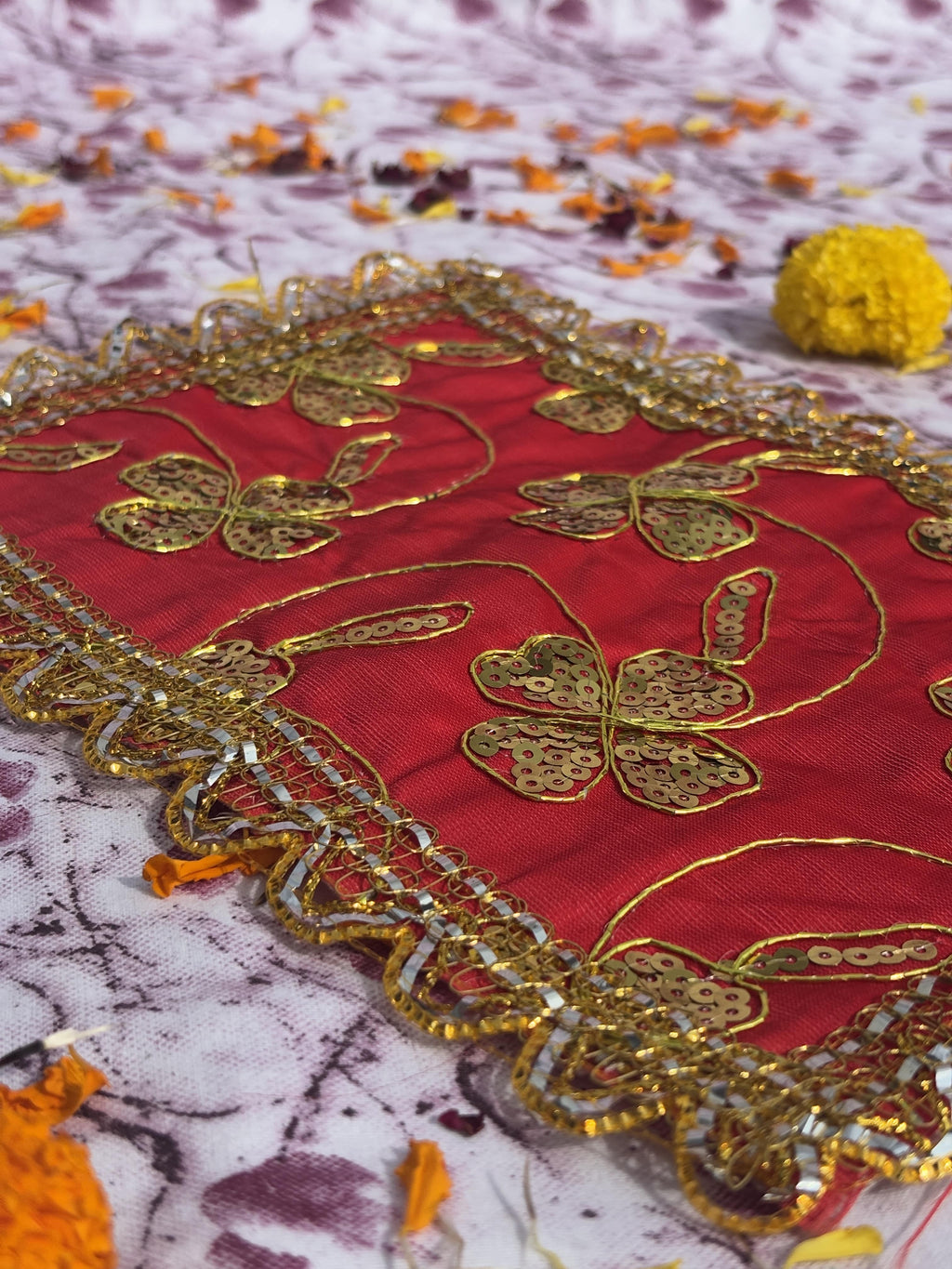 Orange Rectangular Embroidered Aasan