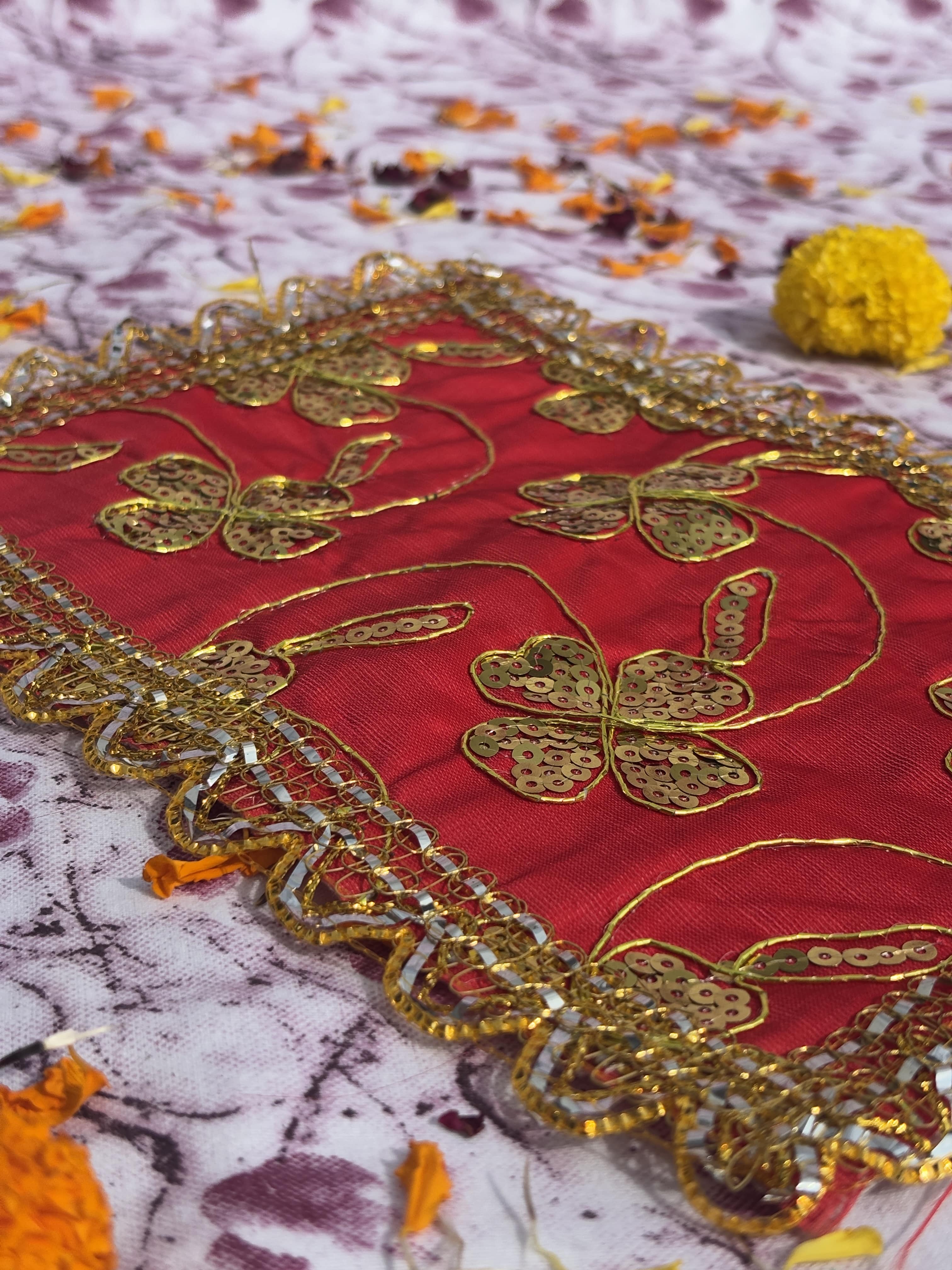 Orange Rectangular Embroidered Aasan