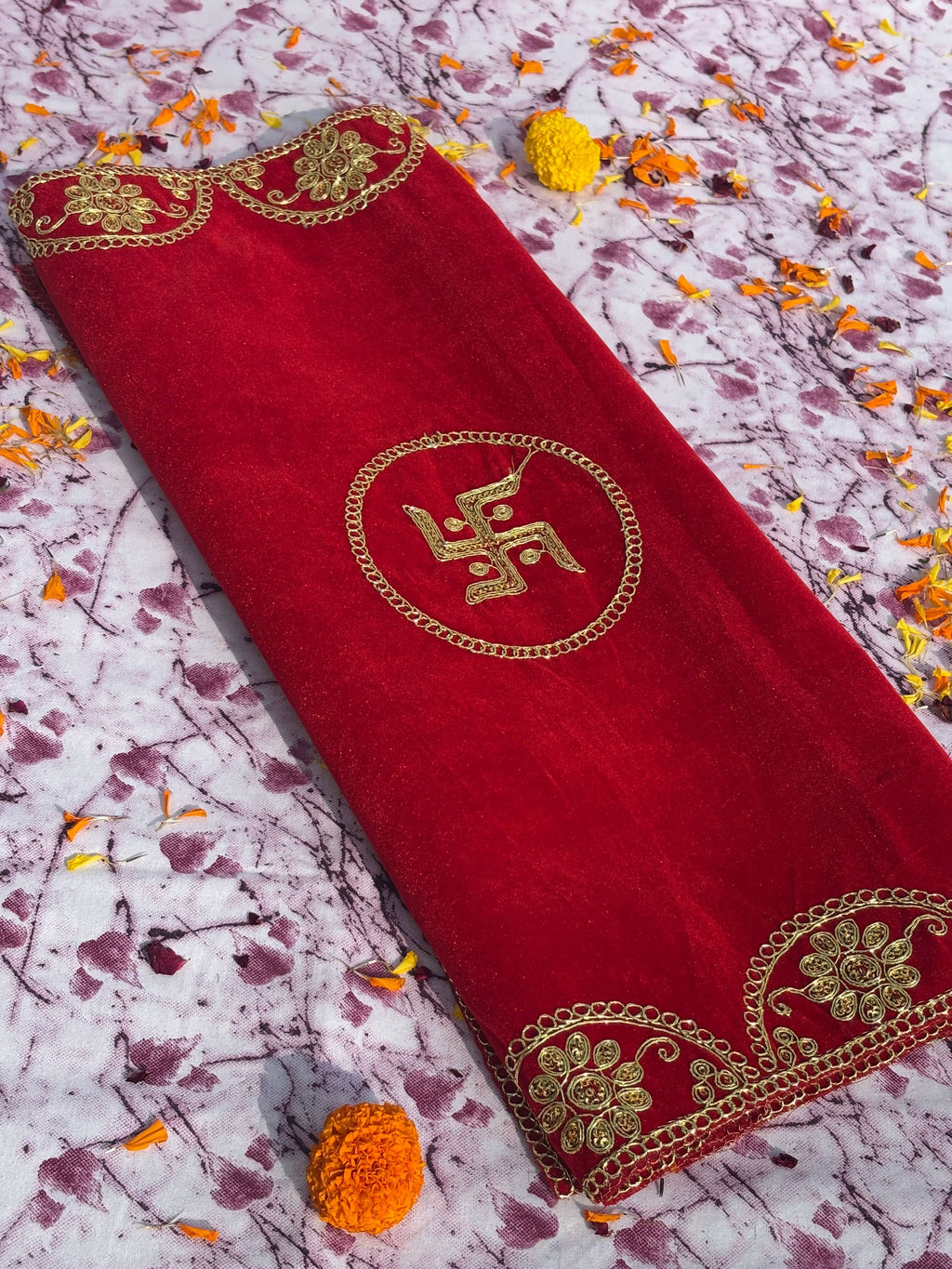 Velvet Red Rectangular Swastik Aasan