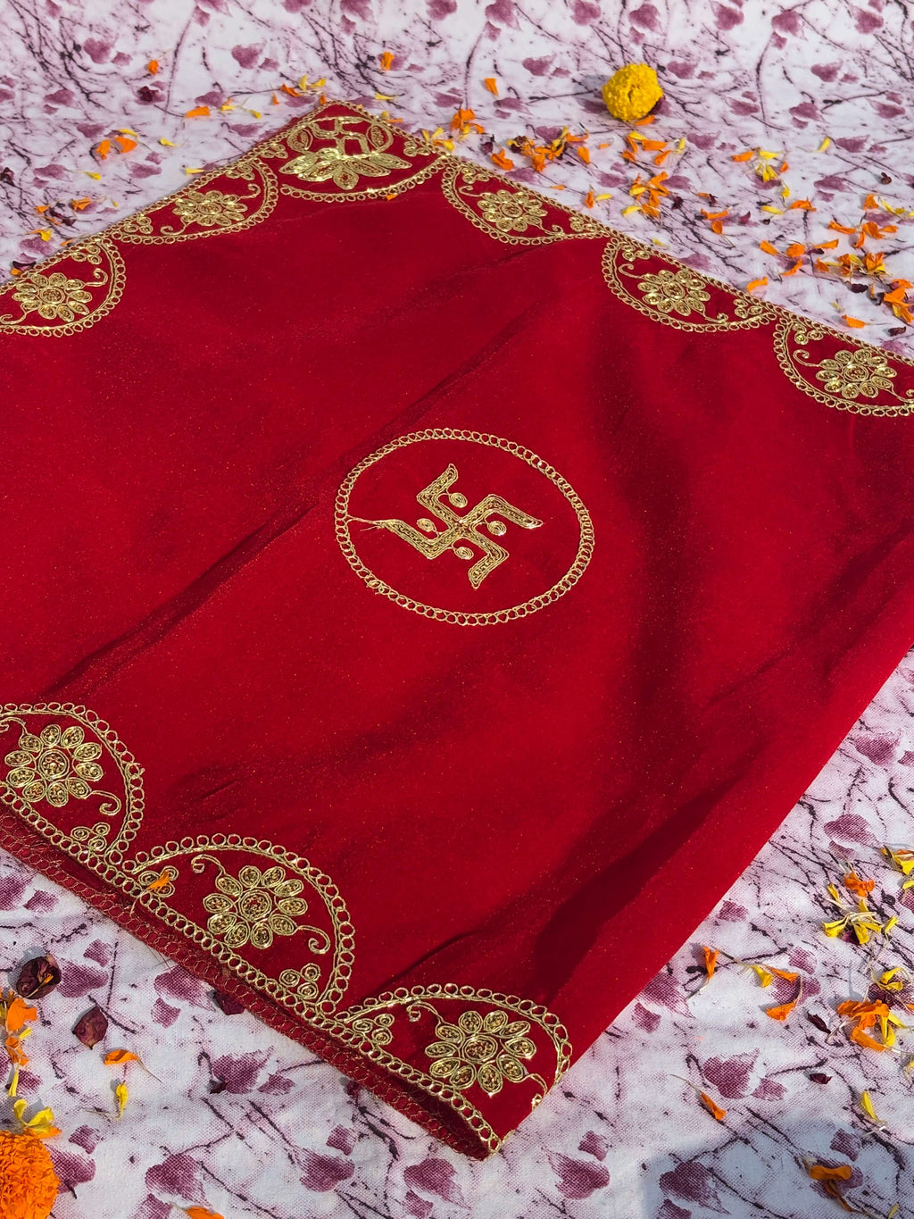 Velvet Red Rectangular Swastik Aasan