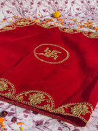 Velvet Red Rectangular Swastik Aasan