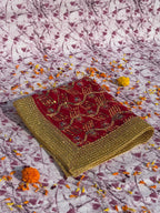 Red Velvet Square Aasan with Golden Floral Border