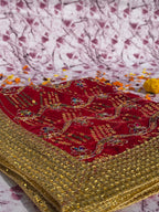 Red Velvet Square Aasan with Golden Floral Border