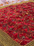 Red Velvet Square Aasan with Golden Floral Border