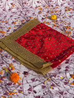 Red Velvet Square Aasan with Golden Mirror Border